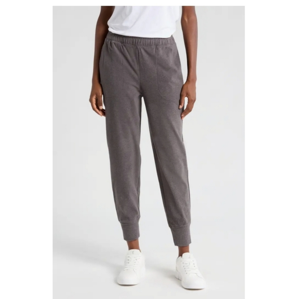 Varley Brushed Rib Knit Slim Joggers Small Taupe Loungewear Travel Minimalist
